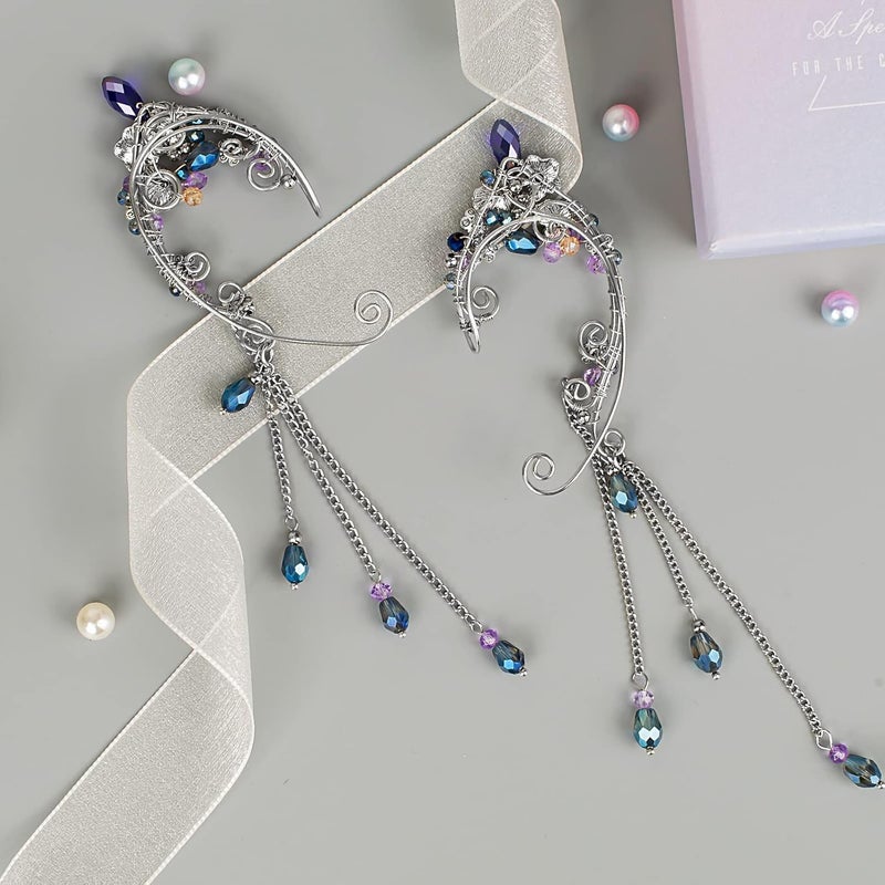Yolmina Elven Ear Cuffs for Women, Handmade Elf Fairy Earrings Cuff Wrap Clip-on Filigree Earrings for Fantasy Fairy Halloween Costume, Cosplay, Wedding, Handcraft (Silver) - Image 5